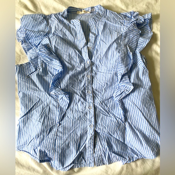 Striped button up shirt with ruffles - Picture 1 of 3